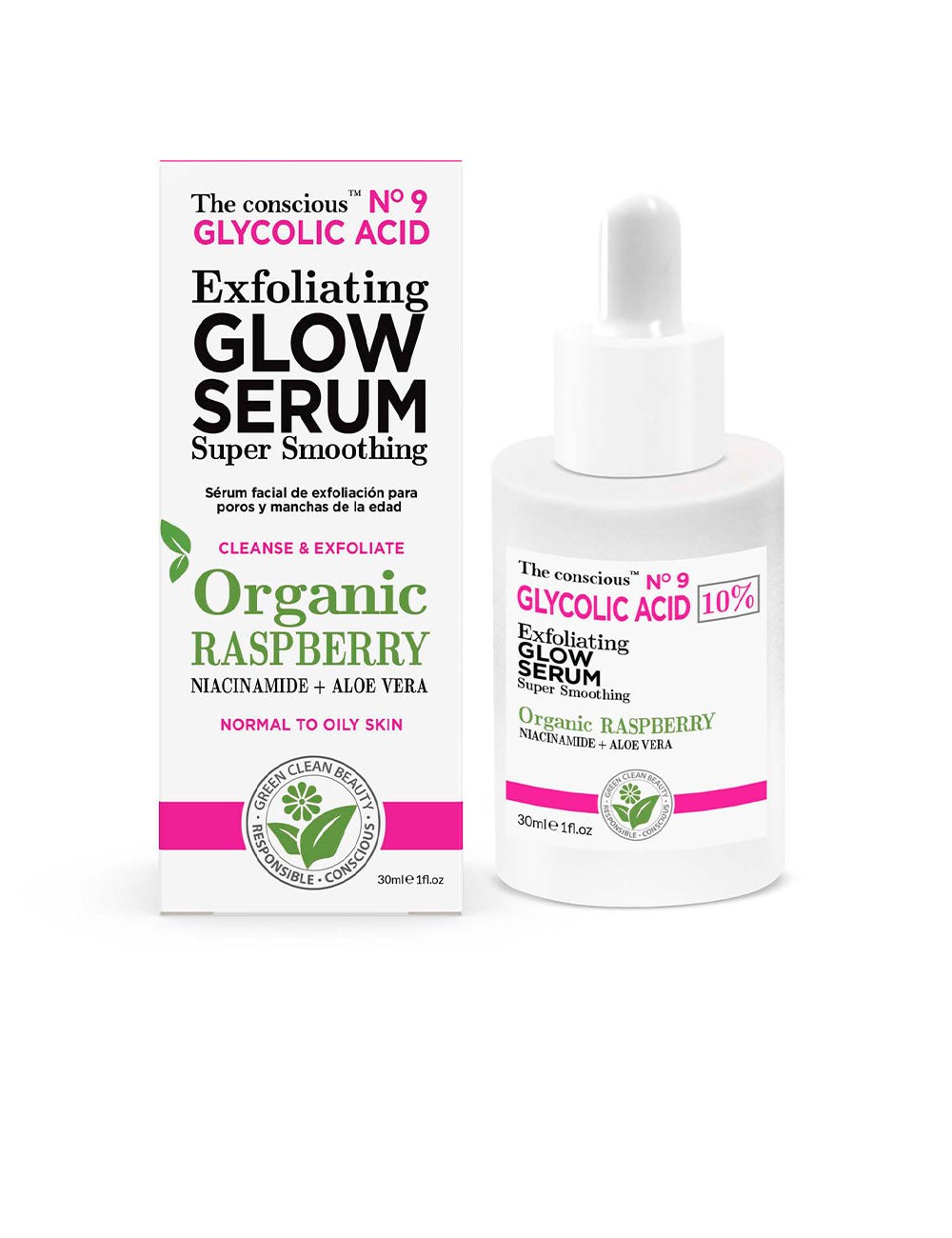 GLYCOLIC ACID exfoliating glow serum organic raspberry 30 ml